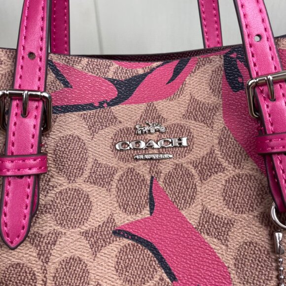 New Coach Mollie Tote Bag 25 In Signature Canvas With Bow Print - Picture 5 of 7